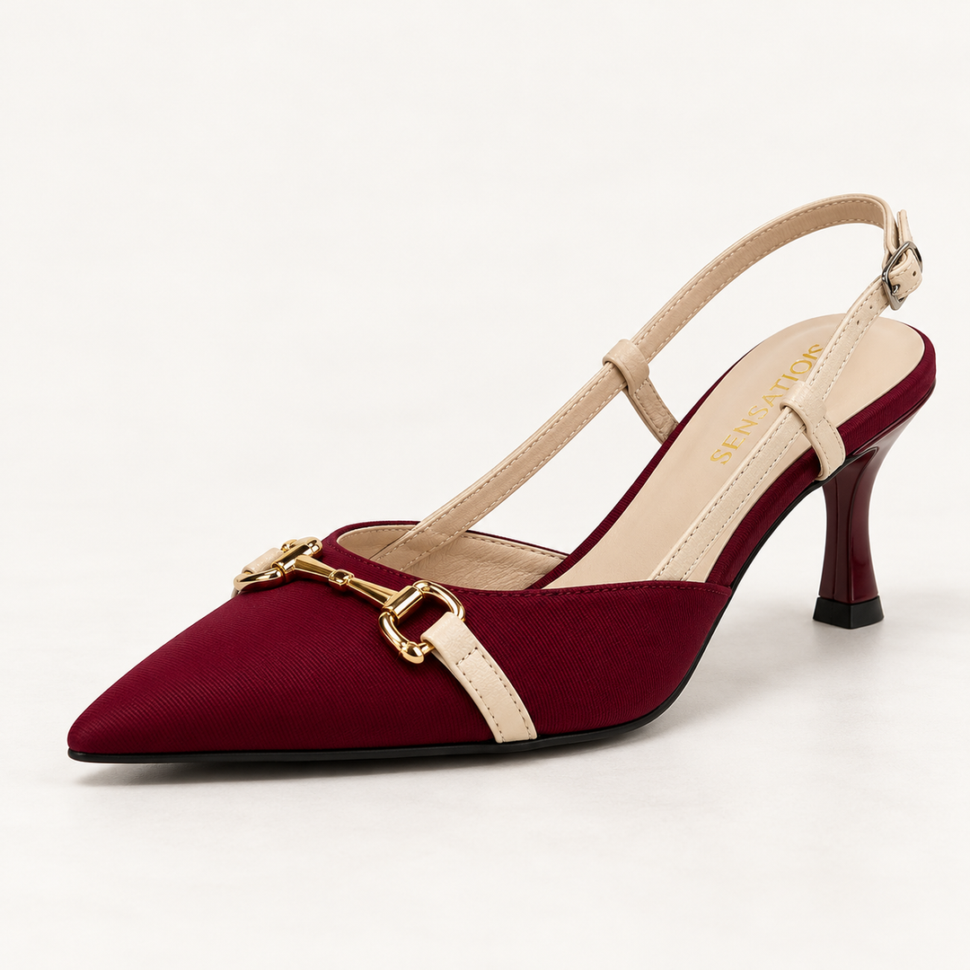 Two-Tone Buckle Slingback Heels