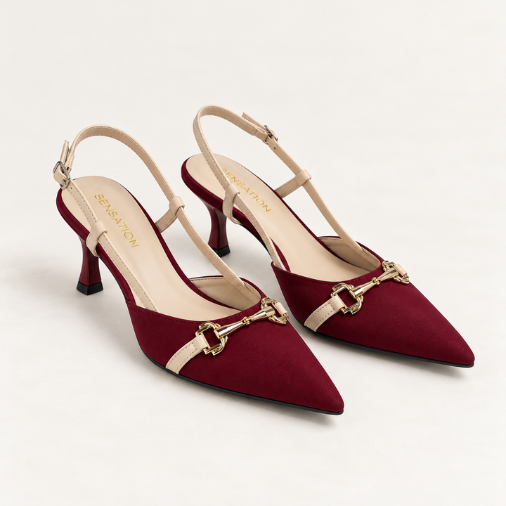 Two-Tone Buckle Slingback Heels
