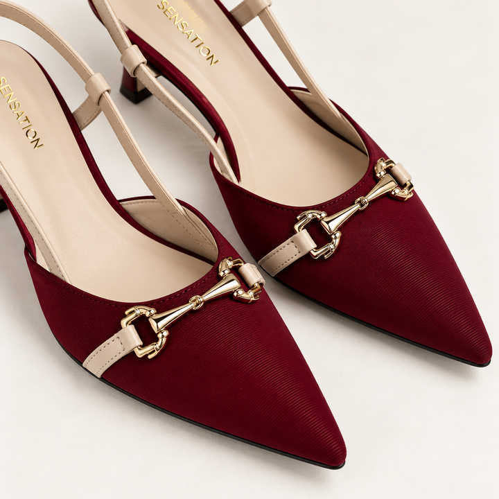 Two-Tone Buckle Slingback Heels
