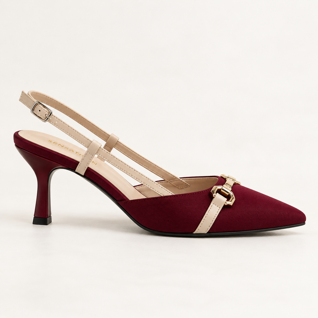 Two-Tone Buckle Slingback Heels