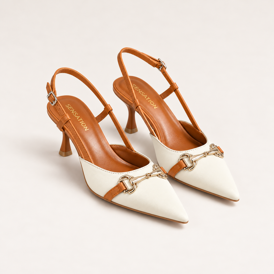 Two-Tone Buckle Slingback Heels
