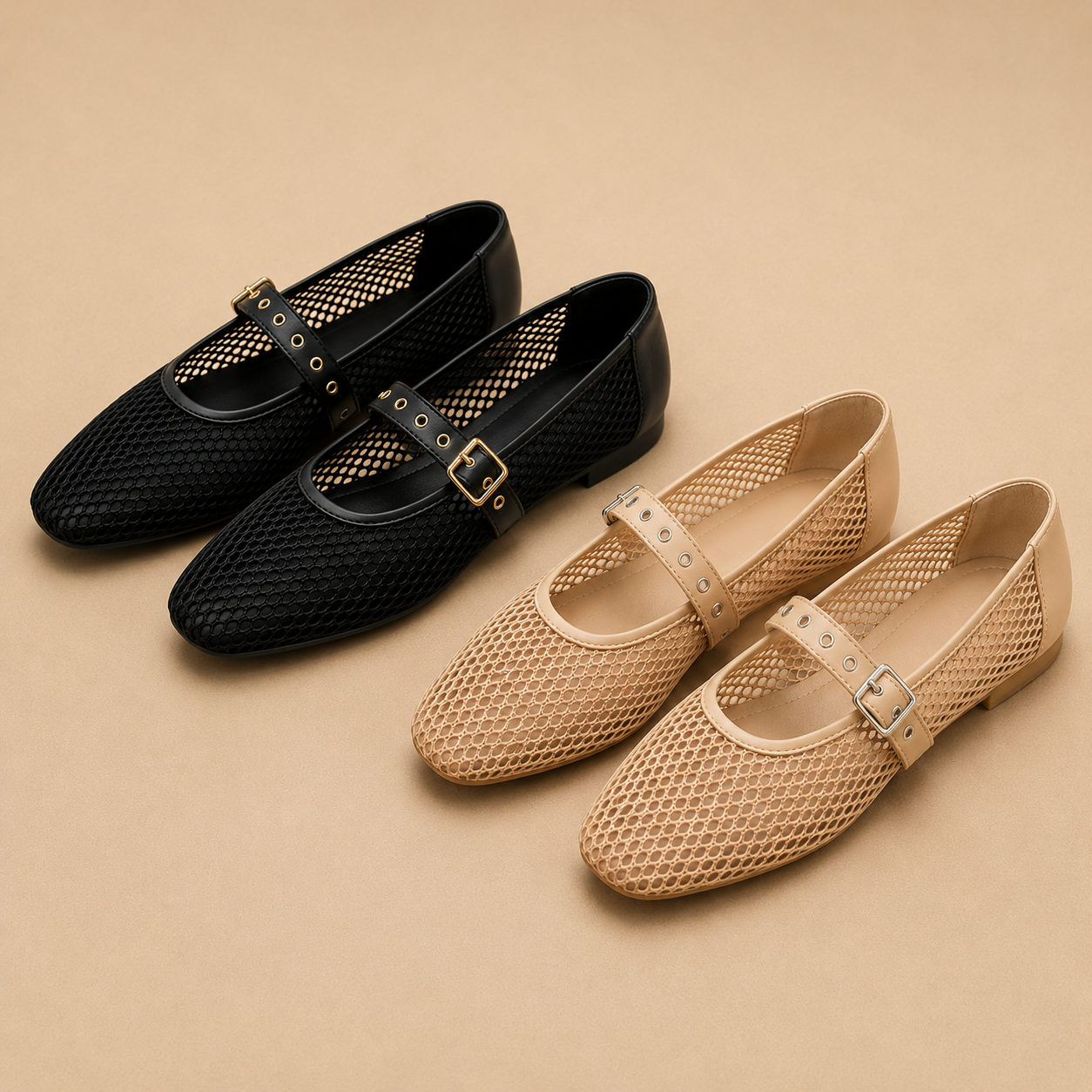 Noir Mesh Mary Janes