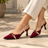 Two-Tone Buckle Slingback Heels