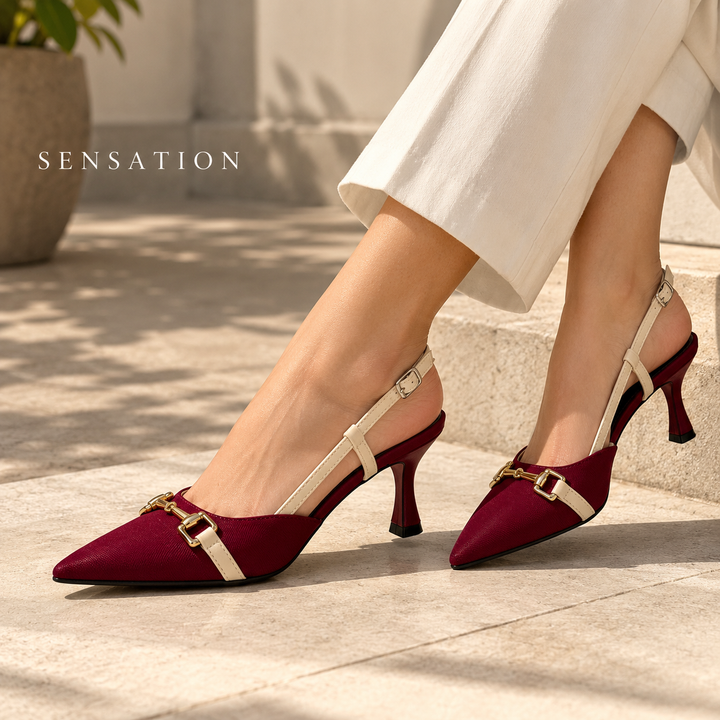 Two-Tone Buckle Slingback Heels