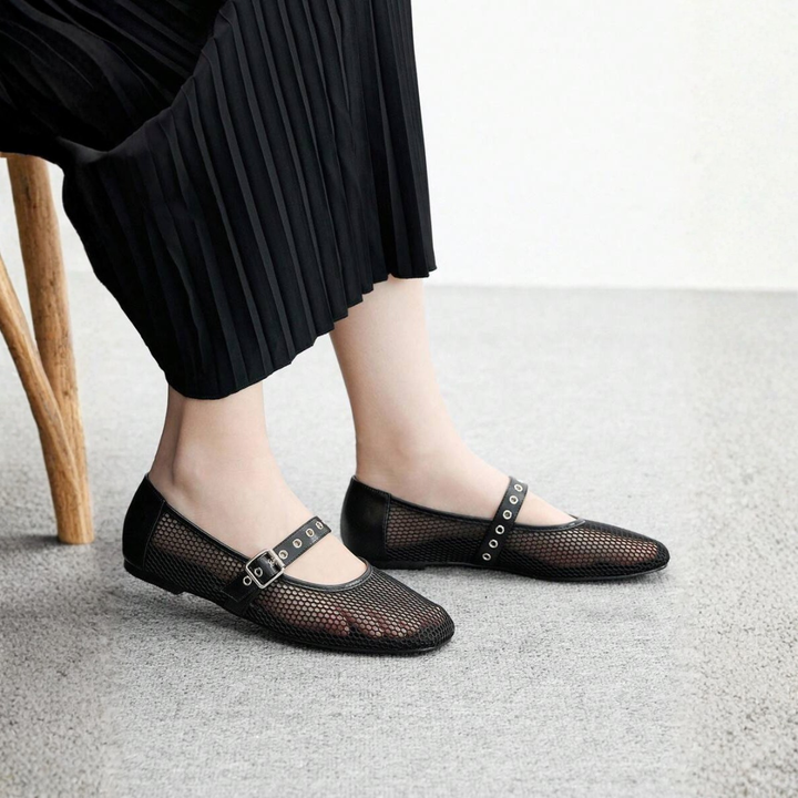 Noir Mesh Mary Janes