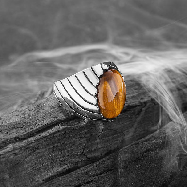 TIGER EYE WAVES MEN'S RING - 925 SILVER - SENSATION Pakistan