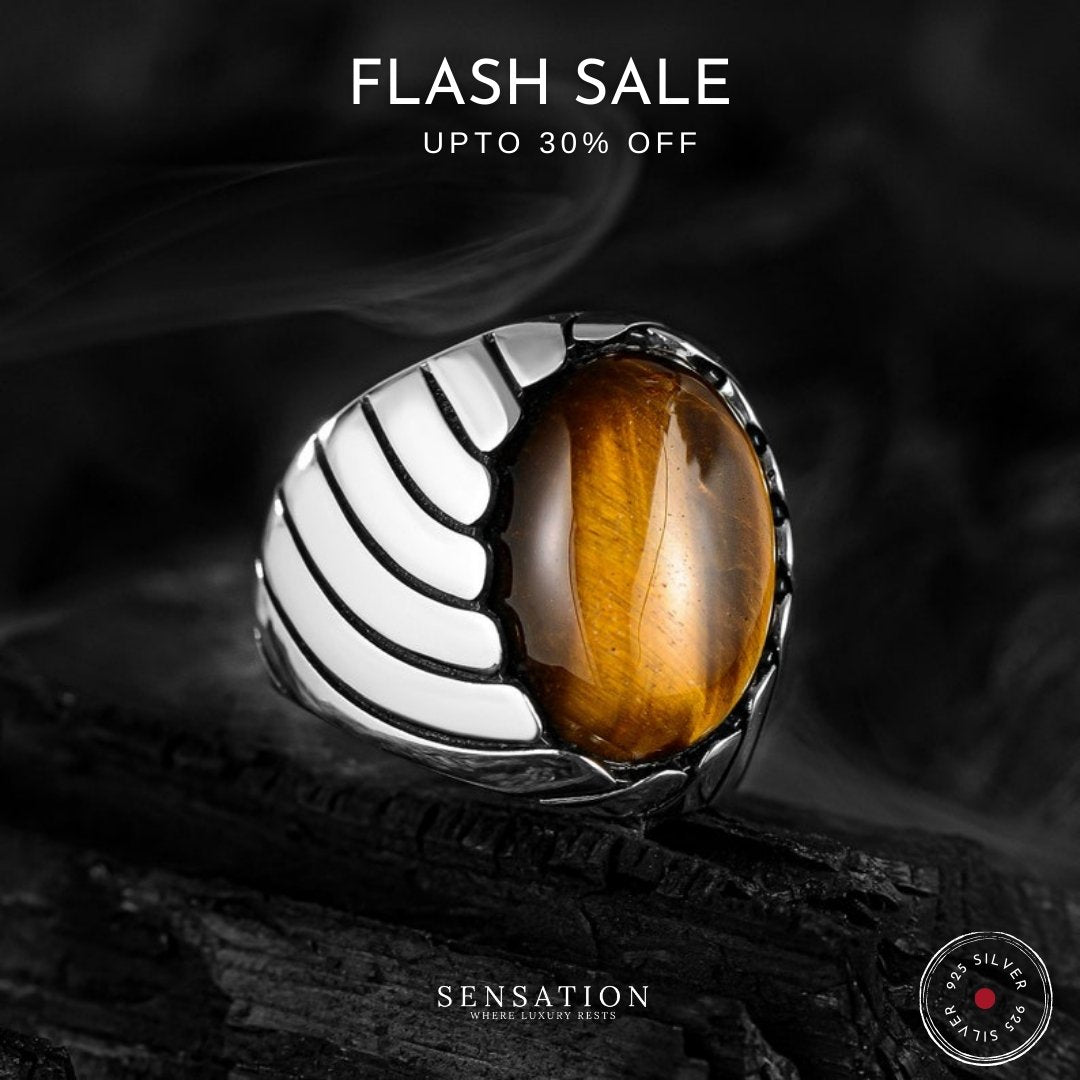 TIGER EYE WAVES MEN'S RING - 925 SILVER - SENSATION Pakistan